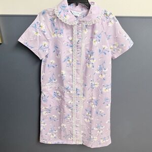 VTG Lazy Life Sleepwear Lounge Wear Dress Small Pastel Purple Floral Housecoat